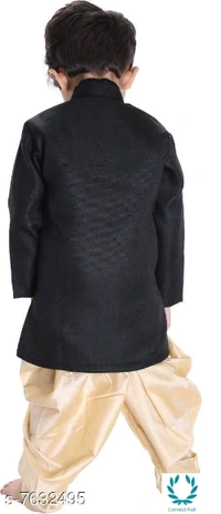 Just Creation Exclusive Hot Sherwani & Dhoti - 6-12 Months, Black/ Cream, Cotton Blend, Pack of :1